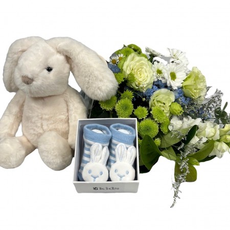 bunny and blooms baby boy gift delivery vogue in a vase florist