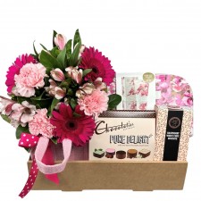 flowers and pamper basket sweeet thoughts vogue in a vase
