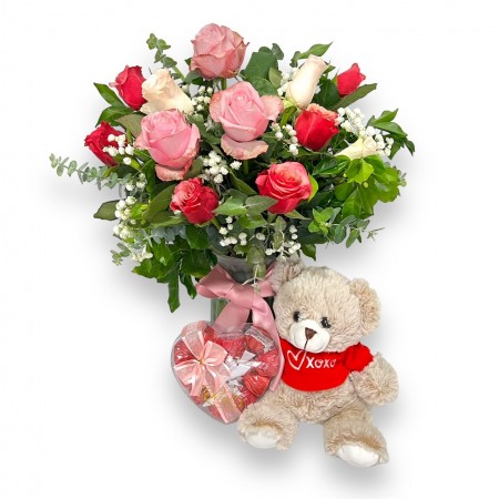 pink roses teddy chocolates same day delivery forever my sweetheart send a basket